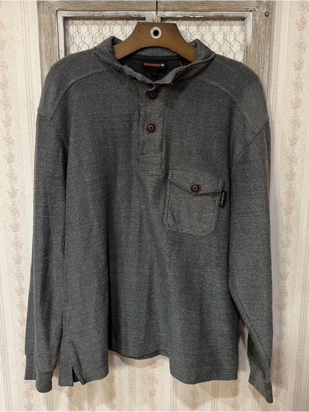 Wolverine Charcoal Gray Button Henley Pullover